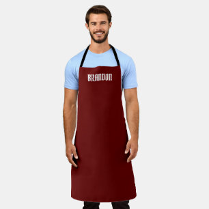 Men's Elegant Burgundy White Name Modern Simple Apron