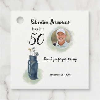 Men's Elegant Golf Theme Photo 50th birthday Favour Tags