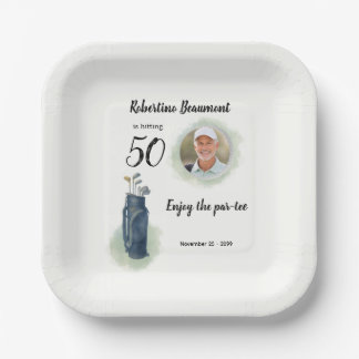 Men's Elegant Golf Theme Photo 50th birthday Paper Plate