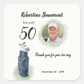 Men's Elegant Golf Theme Photo 50th birthday Square Sticker