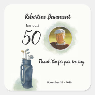 Men's Elegant Golf Theme Photo 50th birthday Square Sticker