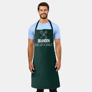 Men's Elegant Green Chef Name Modern Simple Apron