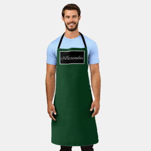 Men's Elegant Green Name Modern Simple Chic Apron