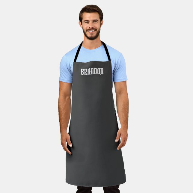 Men's Elegant Grey White Name Modern Simple Apron (Worn)
