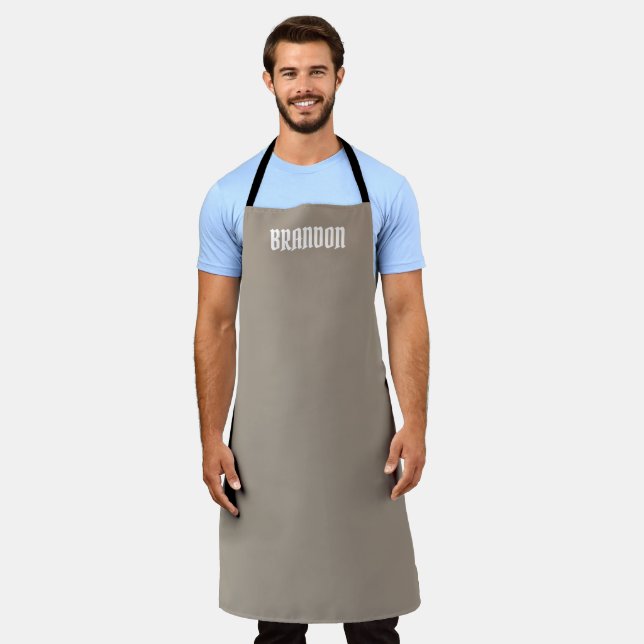 Men's Elegant Grey White Name Modern Simple Apron (Worn)