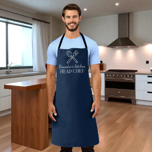 Men's Elegant Navy Blue Chef Name Modern Simple Apron