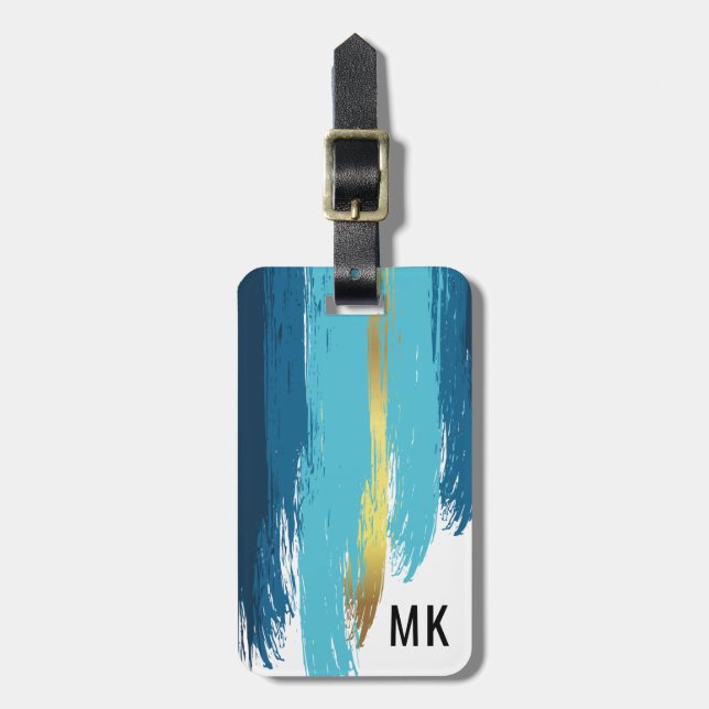 Men's Elegant Navy Blue & Gold Monogram Luggage Tag (Front Vertical)