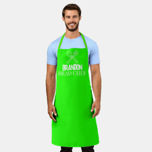 Men's Elegant Neon Green Chef Name Modern Simple Apron