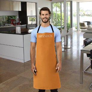 Men's Elegant Orange Name Modern Simple Chef Apron