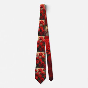 Men's Elegant Red Rose Print Neck Tie .