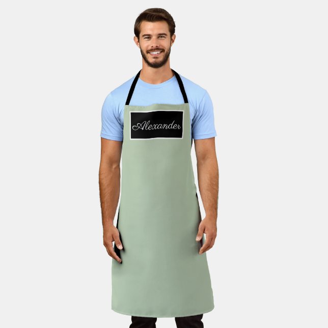 Men's Elegant Sage Green Name Modern Simple Chic Apron (Worn)
