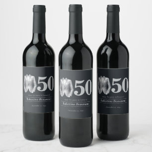 Men's Elegant Tuxedo Silver Black 50th Birthday Wine Label