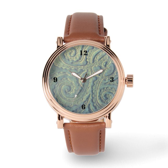 Men's eWatch Watch with rose gold and  green face (Front)