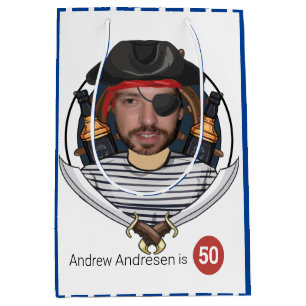 Mens Fab Pirate Birthday Funny 50th Face Great Medium Gift Bag