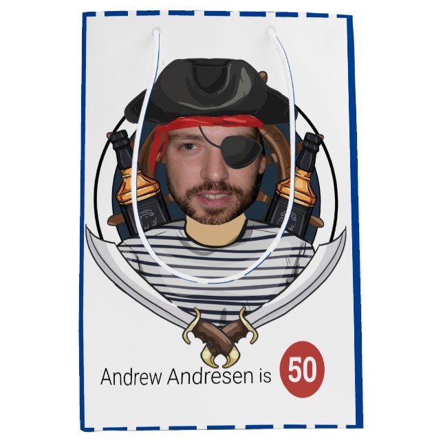 Mens Fab Pirate Birthday Funny 50th Face Great Medium Gift Bag (Front)