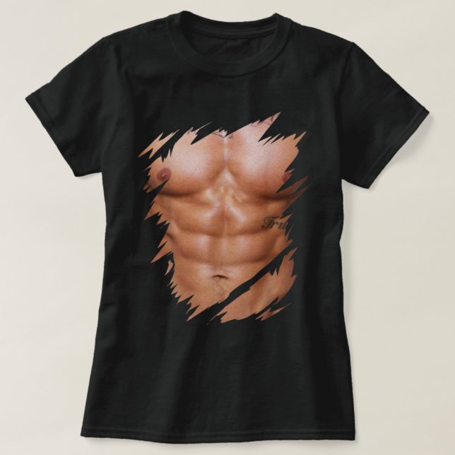 Mens Fake Muscles Ripped Torn Chest Six Pack Abs  T-Shirt (Design Front)