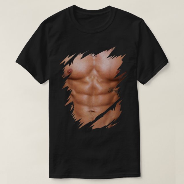 Mens Fake Muscles Ripped Torn Chest Six Pack Abs  T-Shirt (Design Front)