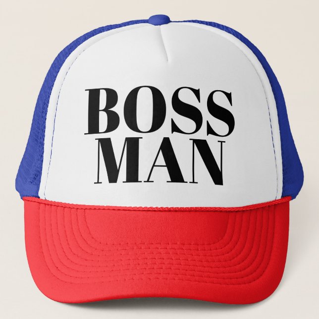 Mens Fashion Funny Novelty Baseball BOSS MAN Trucker Hat (Front)