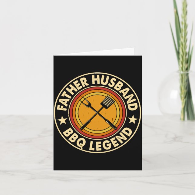 Mens father husband bbq legend backyard grill card (Front)