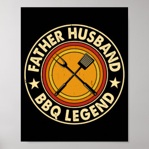 Mens father husband bbq legend backyard grill poster