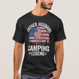 Mens Father Husband Camping Legend American Flag C T-Shirt
