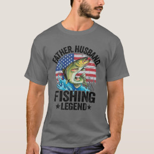 Mens Father Husband Fishing Legend American Flag D T-Shirt