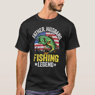 Mens Father Husband Fishing Legend American Flag D T-Shirt