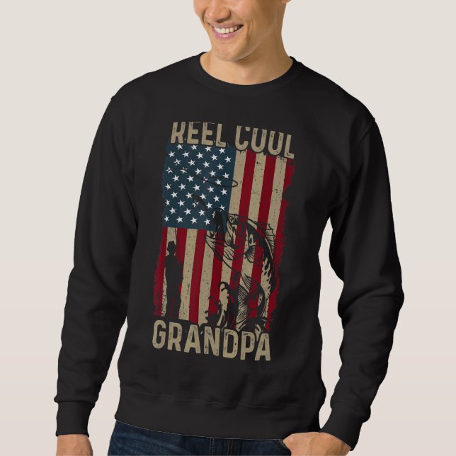 Mens Father's Day  Fishing Reel Cool Grandpa Ameri Sweatshirt (Front)