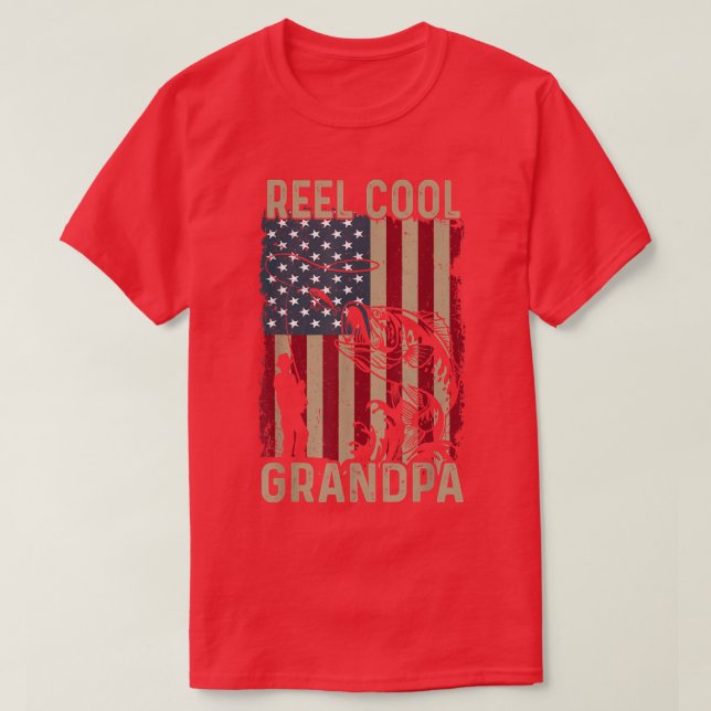 Mens Father's Day  Fishing Reel Cool Grandpa Ameri T-Shirt (Design Front)