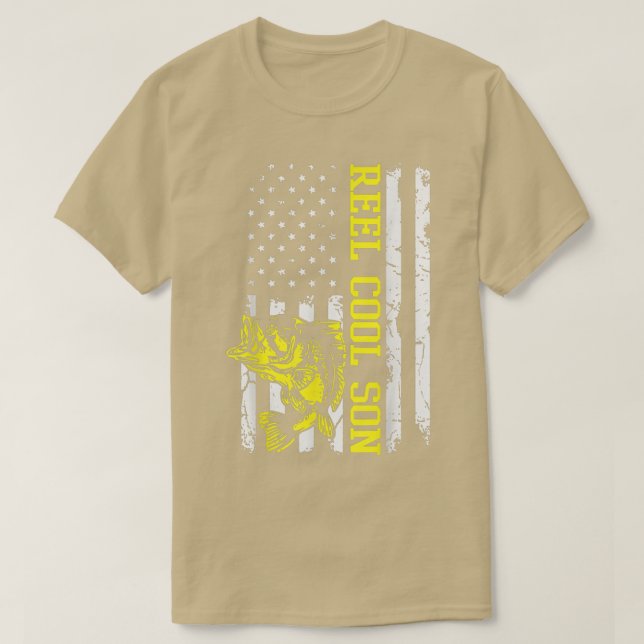 Mens Fathers Day Fishing USA Flag America  T-Shirt (Design Front)