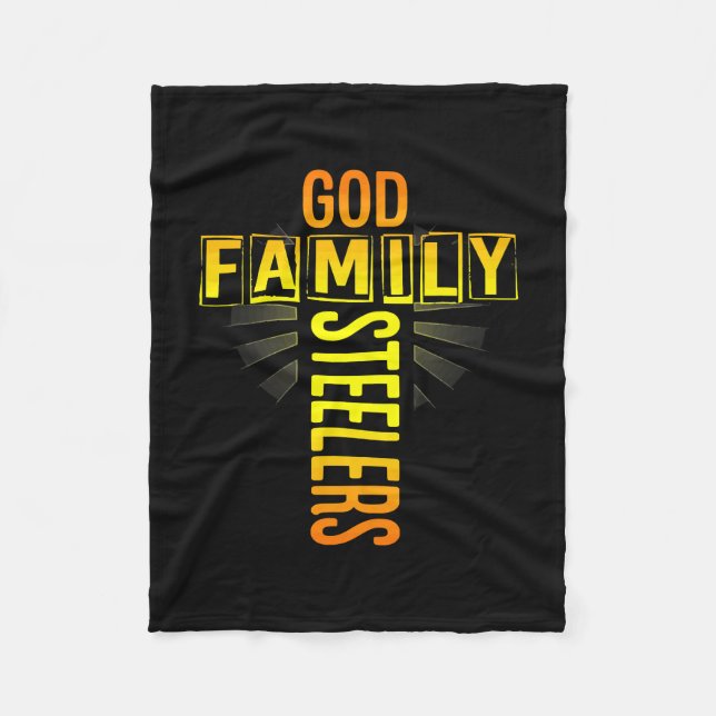 Mens Father's Day Gift God Family Steeler Cross Ch Fleece Blanket (Front)
