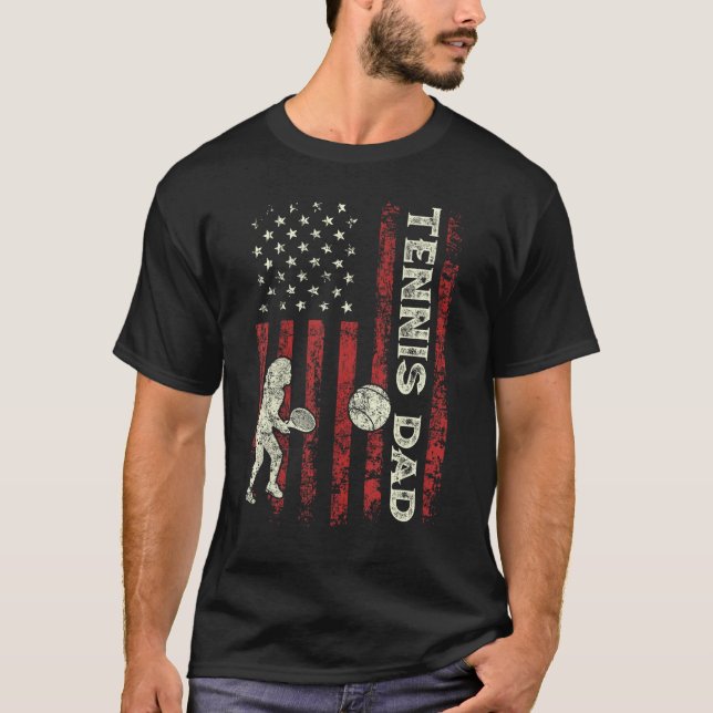 Mens Fathers Day Tennis Dad US Flag Gifts For Dad  T-Shirt (Front)