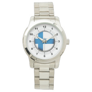 Men's Finland Flag Oversized Silver Bracelet Watch