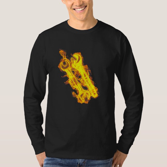 Mens Fire Wrench Flames Workshop Diesel Mechanic T-Shirt (Front)