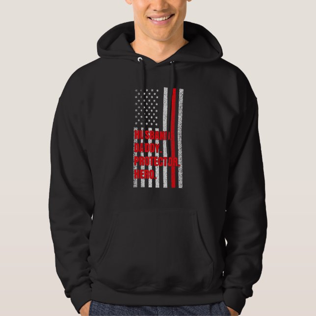 Mens Firefighter Dad Husband Daddy Protector Hero  Hoodie (Front)