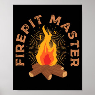 Mens firepit master camping campfire camper fire poster