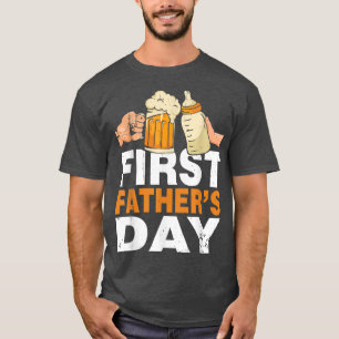 Mens First Father's Day Funny Dad Daddy Beer & Bab T-Shirt