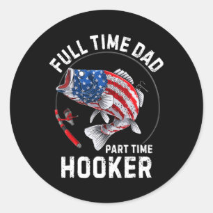 Mens Fishing American Flag Vintage Full Time Dad P Classic Round Sticker