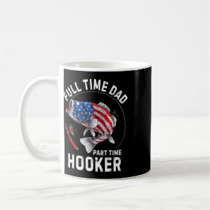 Mens Fishing American Flag Vintage Full Time Dad P Coffee Mug