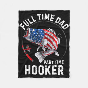 Mens Fishing American Flag Vintage Full Time Dad P Fleece Blanket