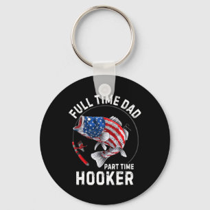 Mens Fishing American Flag Vintage Full Time Dad P Key Ring