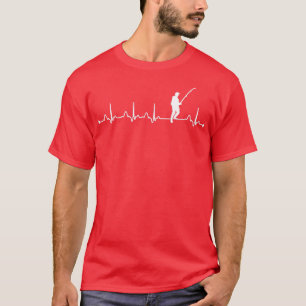Mens Fishing Heartbeat EKG Pulse Fisherman Lover  T-Shirt