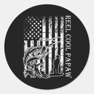 Mens Fishing Reel Cool Papaw American Flag Fathers Classic Round Sticker
