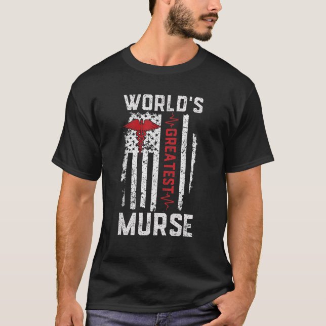 Mens Flag World's Greatest Nurse Murse Father Bear T-Shirt (Front)