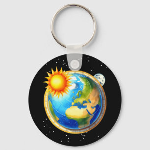 Mens Flat Earth Society Funny Conspiracy Space Glo Key Ring