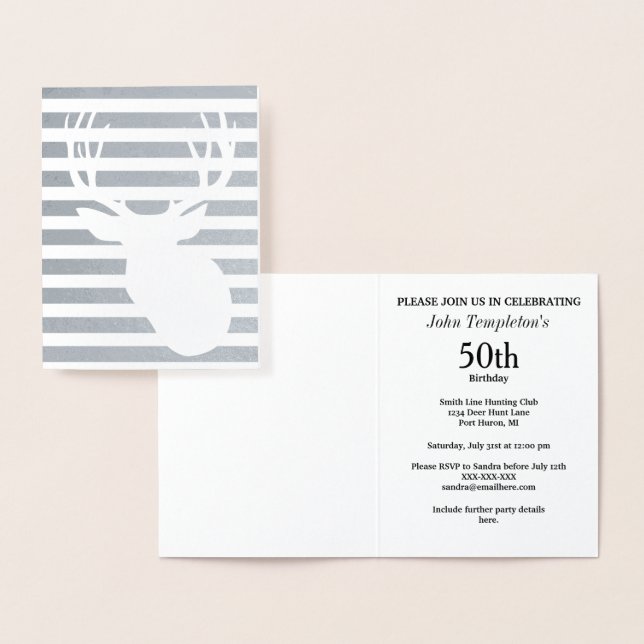 Men's Foil Deer Hunting Birthday Invitations (Display)