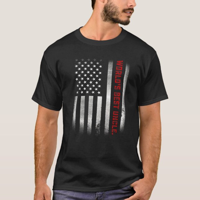 Mens  For Uncle  World's Best Uncle Ever Us Flag T-Shirt (Front)