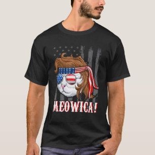Mens Fourth Of July Meowica , American Flag Cat Mu T-Shirt