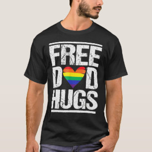 Mens Free Dad Hugs Lgbt Pride Rainbow Heart Stepfa T-Shirt