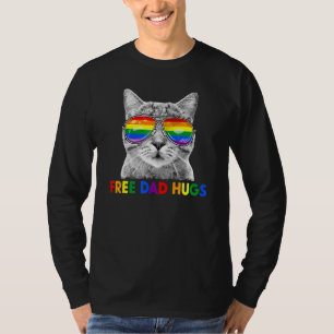 Mens Free Dad Hugs Purride Proud Ally Cat Rainbow T-Shirt